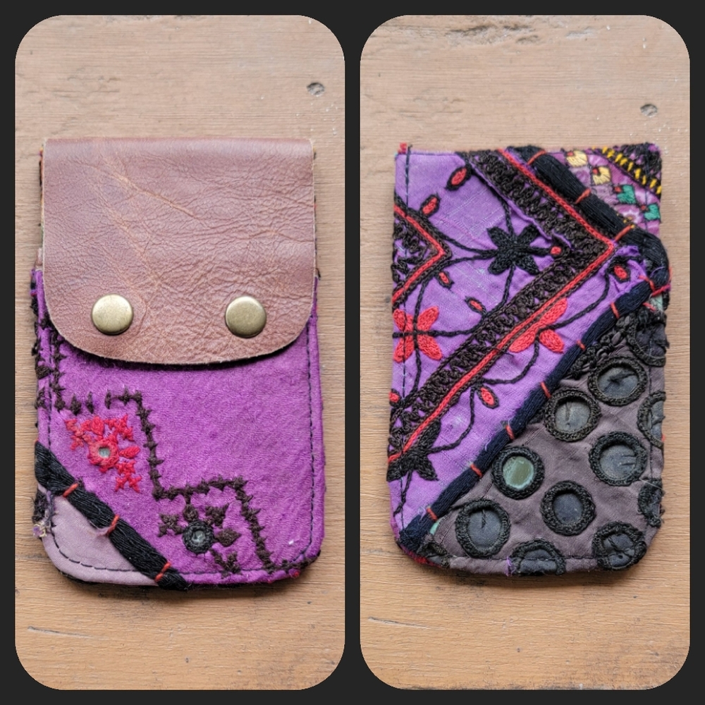 🪬🍄 Free People Boho Embroidered Repurposed vtg banjara hippie Wallet card case